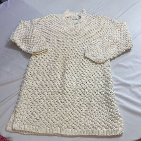 BASCO Hand Knit VTG White Popcorn Sweater Pullover Size Large - Picture 1 of 7